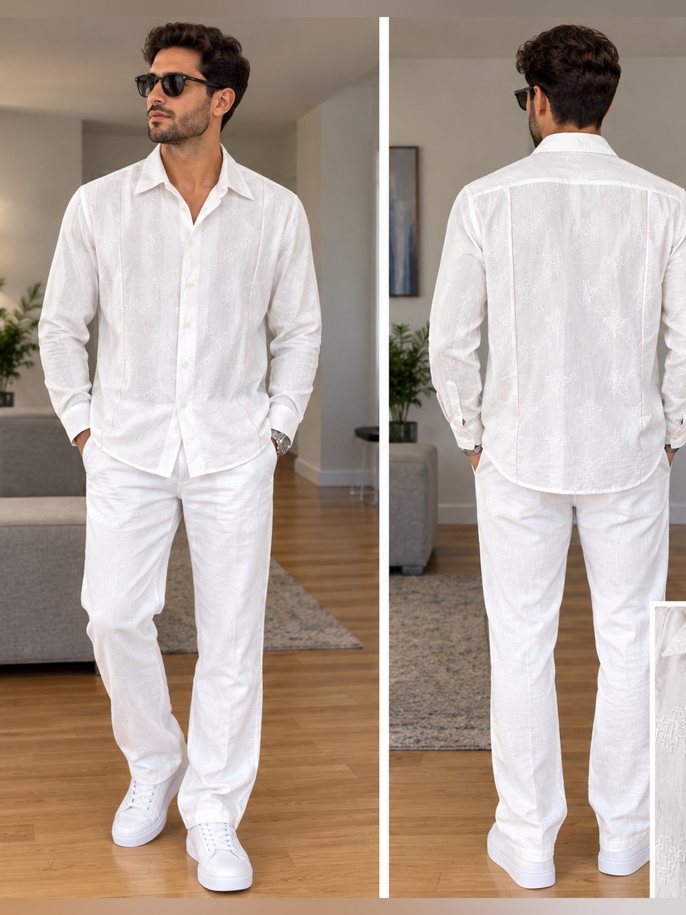 Hugo Boss White Long-Sleeve Textured Dress Shirt